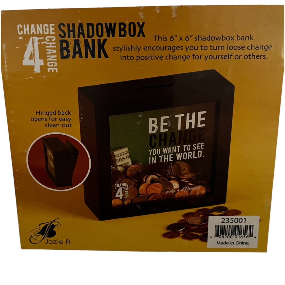 NIB “Be the Change You Want to See in the World” shadow box bank.
